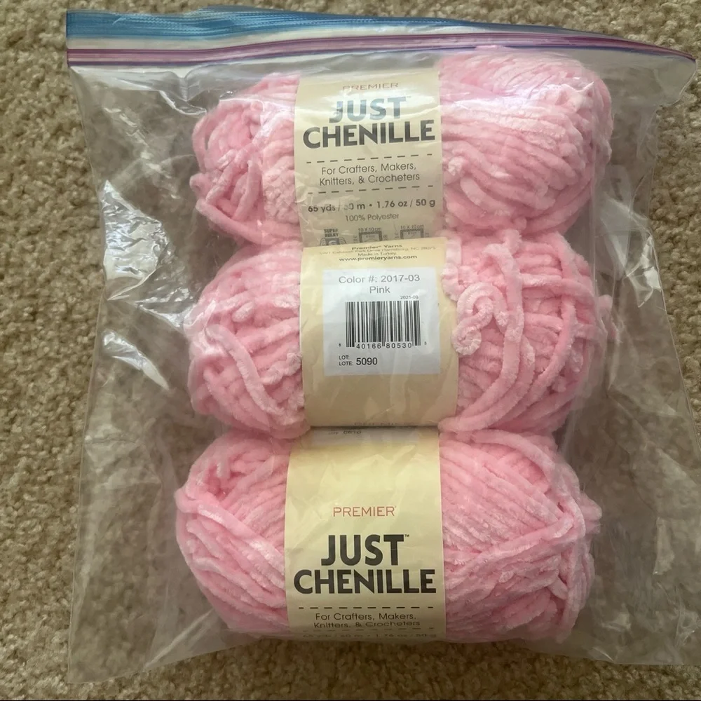 New 3 Skeins Premier Just Chenille Yarn Pink 65 Yards 100% Polyester - Picture 1 of 3
